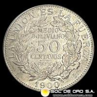 NA1 - BOLIVIA - 50 CENTAVOS, 1900 - MONEDA DE PLATA