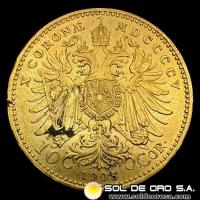 AUSTRIA - 10 CORONAS, 1905 - MONEDA DE ORO