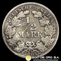 NA1 - ALEMANIA - 1/2 MARK, 1905 - MONEDA DE PLATA