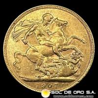 INGLATERRA - SOVEREIGN, LIBRA INGLESA (EDUARDO VII) - 1907 - MONEDA DE ORO