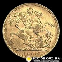 INGLATERRA - SOVEREIGN, LIBRA INGLESA (EDUARDO VII) - 1908 - MONEDA DE ORO