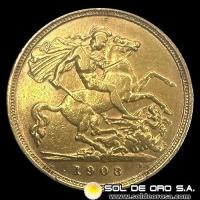 INGLATERRA - 1/2 SOVEREIGN, 1908 - EDUARDO VII - MONEDA DE ORO