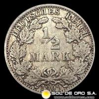 NA1 - ALEMANIA - 1/2 MARK, 1909 - MONEDA DE PLATA