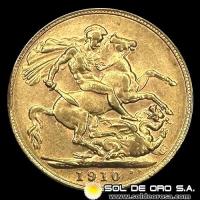 INGLATERRA - SOVEREIGN, LIBRA INGLESA (EDUARDO VII) - 1910 - MONEDA DE ORO