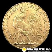 FRANCIA - REPUBLIQUE FRANCAISE - 20 FRANCOS, TIPO ROOSTER, 1911 - MONEDA DE ORO