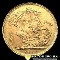 INGLATERRA - SOVEREIGN, LIBRA INGLESA (GEORGE V), 1911 - MONEDA DE ORO