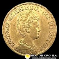 HOLANDA - 10 GULDEN, GUILLERMINA - 1912 - MONEDA DE ORO