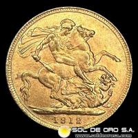 INGLATERRA - SOVEREIGN (GEORGE V), LIBRA INGLESA, 1912 - MONEDA DE ORO