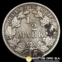 NA1 - ALEMANIA - 1/2 MARK, 1912 - MONEDA DE PLATA