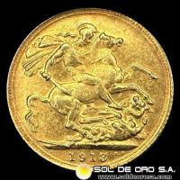 INGLATERRA - SOVEREIGN, LIBRA INGLESA (GEORGE V) - 1913 - MONEDA DE ORO