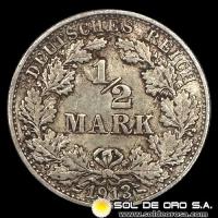 NA1 - ALEMANIA - 1/2 MARK, 1913 - MONEDA DE PLATA