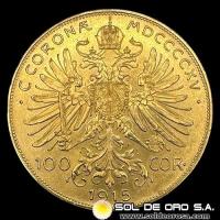 AUSTRIA - 100 CORONAS, 1915 - MONEDA DE ORO