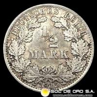 NA1 - ALEMANIA - 1/2 MARK, 1915 - MONEDA DE PLATA