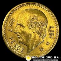 MEXICO - 10 PESOS, 1917 - MONEDA DE ORO