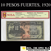 NUMIS - BILLETES DEL PARAGUAY - 1920 - DIEZ PESOS FUERTES (MC176.b) - FIRMAS: MARIANO MORESCHI - LUIS RIART - OFICINA DE CAMBIOS