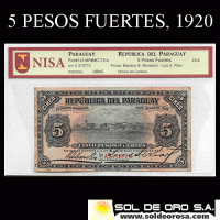 NUMIS - BILLETES DEL PARAGUAY - 1920 - CINCO PESOS FUERTES (MC175.b) - FIRMAS: MARIANO MORESCHI - LUIS RIART - OFICINA DE CAMBIOS