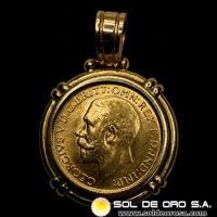 INGLATERRA - SOVEREIGN (GEORGE V), LIBRA INGLESA, 1920 - PRENDEDOR 18K - MONEDA DE ORO