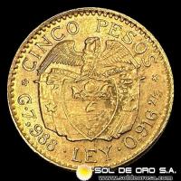 COLOMBIA - 5 PESOS, 1925 - SIMON BOLIVAR - MONEDA DE ORO