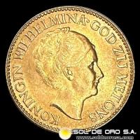 HOLANDA - 10 GULDEN, GUILLERMINA - 1927 - MONEDA DE ORO