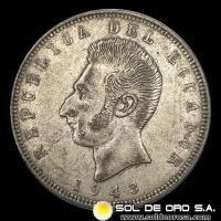 NA2 - REPUBLICA DEL ECUADOR - 5 SUCRES, 1943 - MONEDA DE PLATA