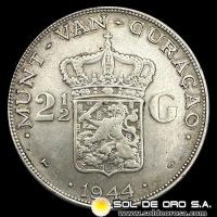 NA3 - HOLANDA - CURAZAO - 2 1/2 GULDEN, 1944 - GUILLERMINA - MONEDA DE PLATA