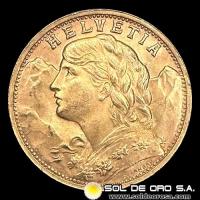 SUIZA - 20 FRANCOS, VRENELLI - 1935 - MONEDA DE ORO