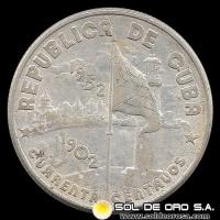 NA2 - CUBA - 40 CENTAVOS, 1952 - 50 ANIVERSARIO DE LIBERTAD Y PROGRESO - MONEDA DE PLATA