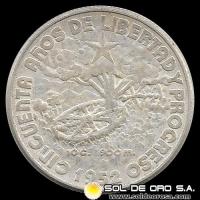 NA2 - CUBA - 40 CENTAVOS, 1952 - 50 ANIVERSARIO DE LIBERTAD Y PROGRESO - MONEDA DE PLATA