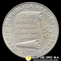 NA2 - CUBA - 50 CENTAVOS, 1953 - CENTENARIO DE JOSE MARTI - MONEDA DE PLATA