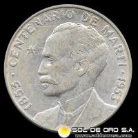 NA2 - CUBA - 50 CENTAVOS, 1953 - CENTENARIO DE JOSE MARTI - MONEDA DE PLATA