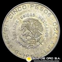 NA4 - MEXICO - 5 PESOS, 1957 - HIDALGO - MONEDA DE PLATA