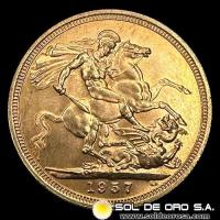 INGLATERRA - SOVEREIGN, LIBRA INGLESA (ELIZABETH II - SIN CORONA), 1957 - MONEDA DE ORO