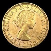 INGLATERRA - SOVEREIGN, LIBRA INGLESA (ELIZABETH II - SIN CORONA), 1958 - MONEDA DE ORO 