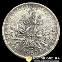 NA3 - FRANCIA - 5 FRANCS, 1960 - LA SEMBRADORA - MONEDA DE PLATA