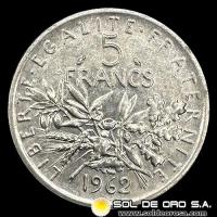 NA3 - FRANCIA - 5 FRANCS, 1962 - LA SEMBRADORA - MONEDA DE PLATA