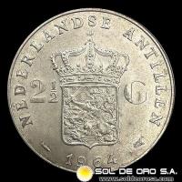 NA3 - HOLANDA - ANTILLAS HOLANDESAS - 2 1/2 GULDEN, 1964 - JULIANA - MONEDA DE PLATA