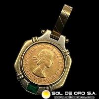 INGLATERRA - SOVEREIGN, LIBRA INGLESA (ELIZABETH II - SIN CORONA) - 1964 - ENGARCE 18K - MONEDA DE ORO