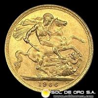 INGLATERRA - SOVEREIGN, LIBRA INGLESA (ELIZABETH II - SIN CORONA), 1966 - MONEDA DE ORO