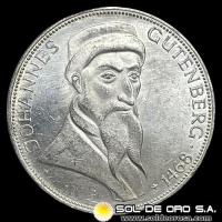 ALEMANIA - 5 MARK - 1968 - Subject: 500th Anniversary - Death of Johannes Gutenberg - MONEDA DE PLATA