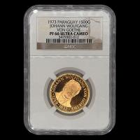 STAL - PARAGUAY - PM 110 - 1.500 GUARANIES, 1973 - Motivo: JOHANN WOLFGANG VON GOETHE - MONEDAS CONMEMORATIVAS DE ORO