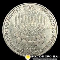 NA1 - ALEMANIA - 5 MARK - 1974 - Subject: 25th Anniversary - Constitutional Law - MONEDA DE PLATA