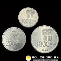 NA1 - ARGENTINA - 1000, 2000 Y 3000 PESOS - SET MUNDIAL DE FUTBOL 1978 - MONEDAS DE PLATA