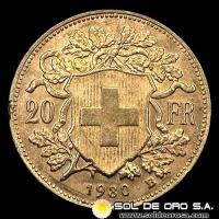 SUIZA - 20 FRANCOS, VRENELLI - 1980 - MONEDA DE ORO