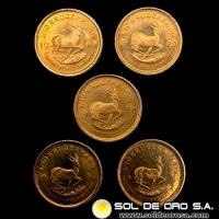 SUDAFRICA - 1/10 oz., KRUGERRAND - LOTE DE 5 MONEDA DE ORO