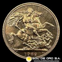 INGLATERRA - SOVEREIGN, LIBRA INGLESA (ELIZABETH II - CORONADA), 1982 - MONEDA DE ORO