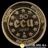 BELGICA - 50 ECU, 1987 - 30 ANIVERSARIO DEL TRATADO DE ROMA - MONEDA DE ORO