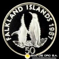 NA2 - FALKLAND ISLANDS - 50 PENCE, 1987 - KING PENGUINS - MONEDA DE PLATA