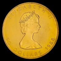 CANADA - HOJA DE MAPPLE 1 oz., 50 DOLLARS, 1988 - MONEDA / ONZA DE ORO 24K / 999