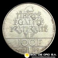 NA3 - FRANCIA - 100 FRANCS, 1989 - MONEDA DE PLATA