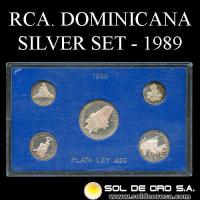 REPUBLICA DOMINICANA - 1, 5, 10, 25 CENTAVOS Y MEDIO PESO, 1989 - RARE - SET CONMEMORATIVO DE PLATA